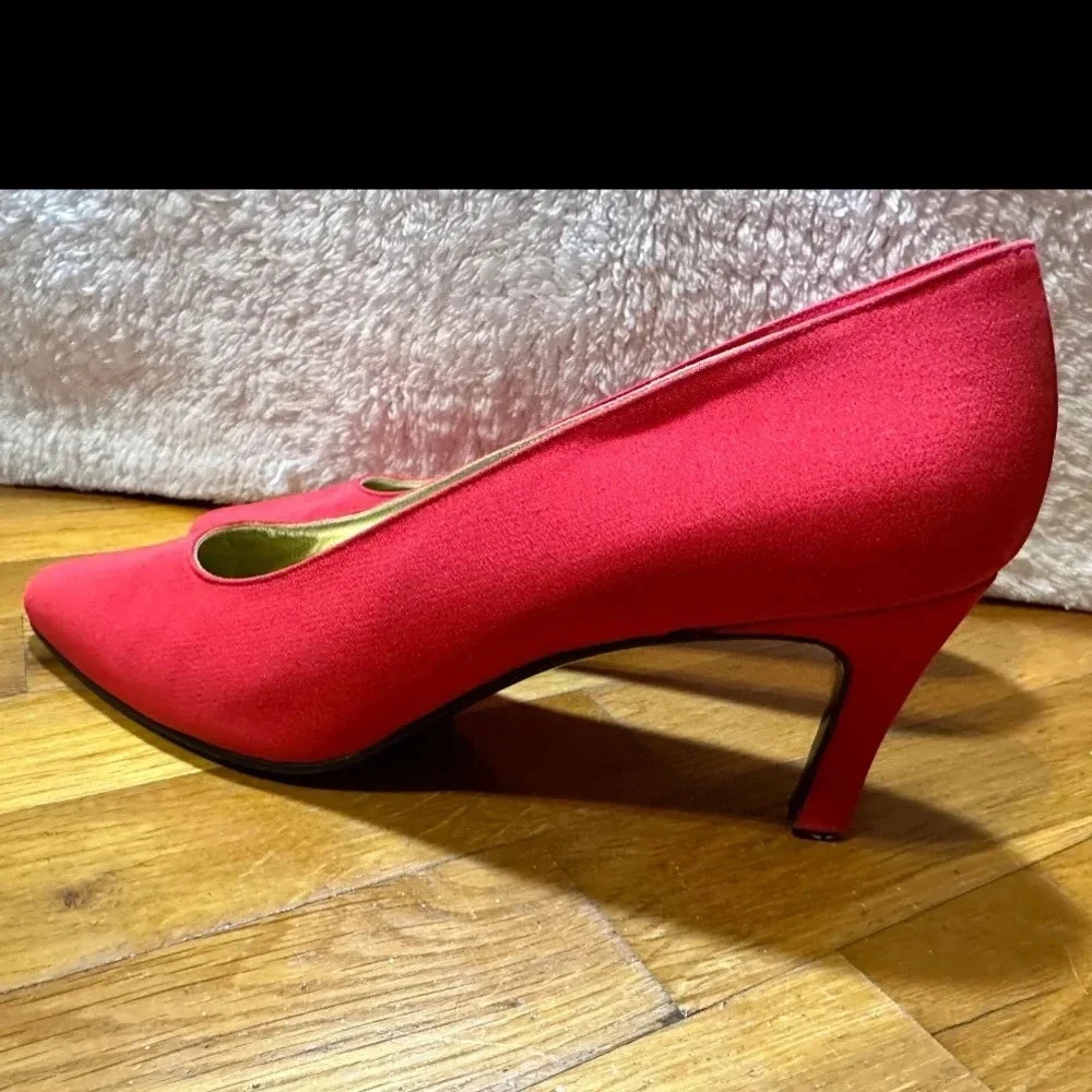 Pancaldi 1888 Designer Red Fabric High Heels Dress Shoes 9AA Italy Made ELEGANT